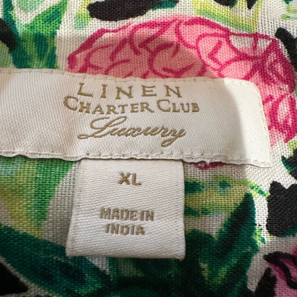 Charter Club Linen Luxury Women's Button Down Shirt Pineapples Size XL - Picture 10 of 11